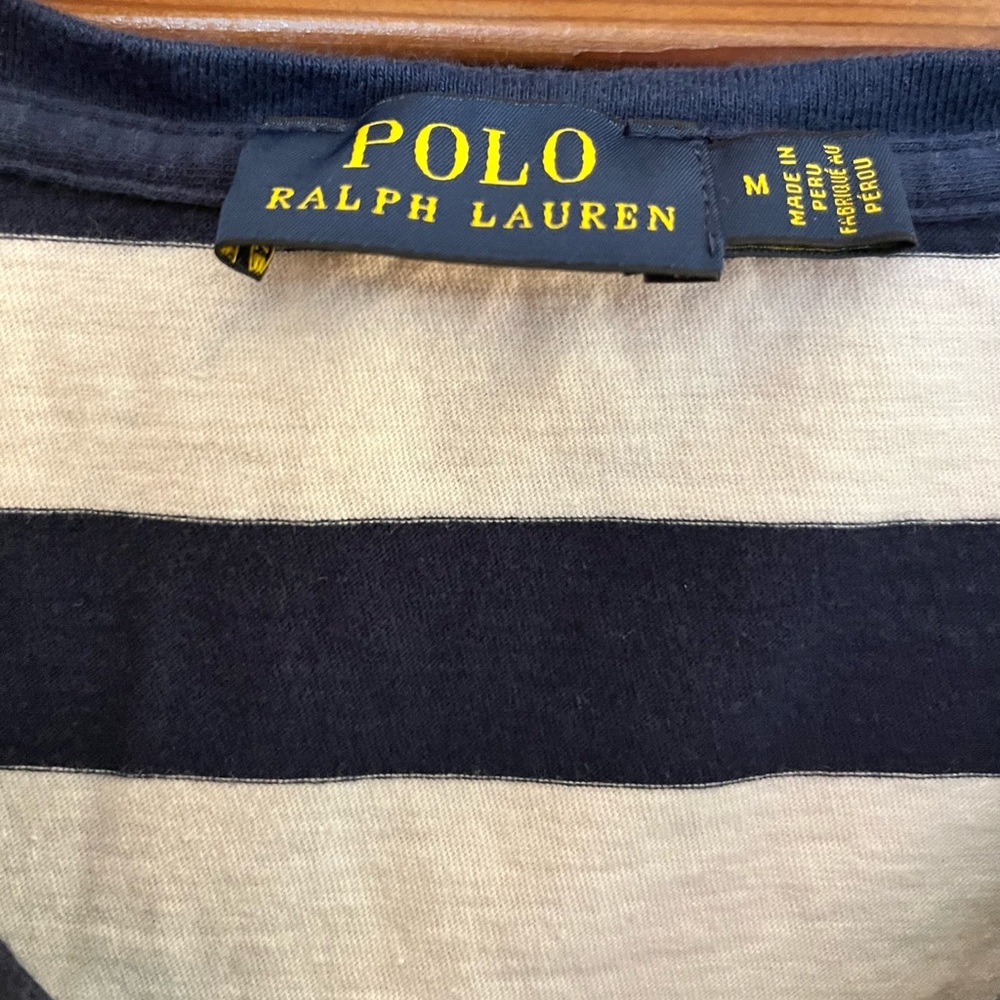 Polo Ralph Lauren Womens V-Neck T-Shirt (M) navy stripe